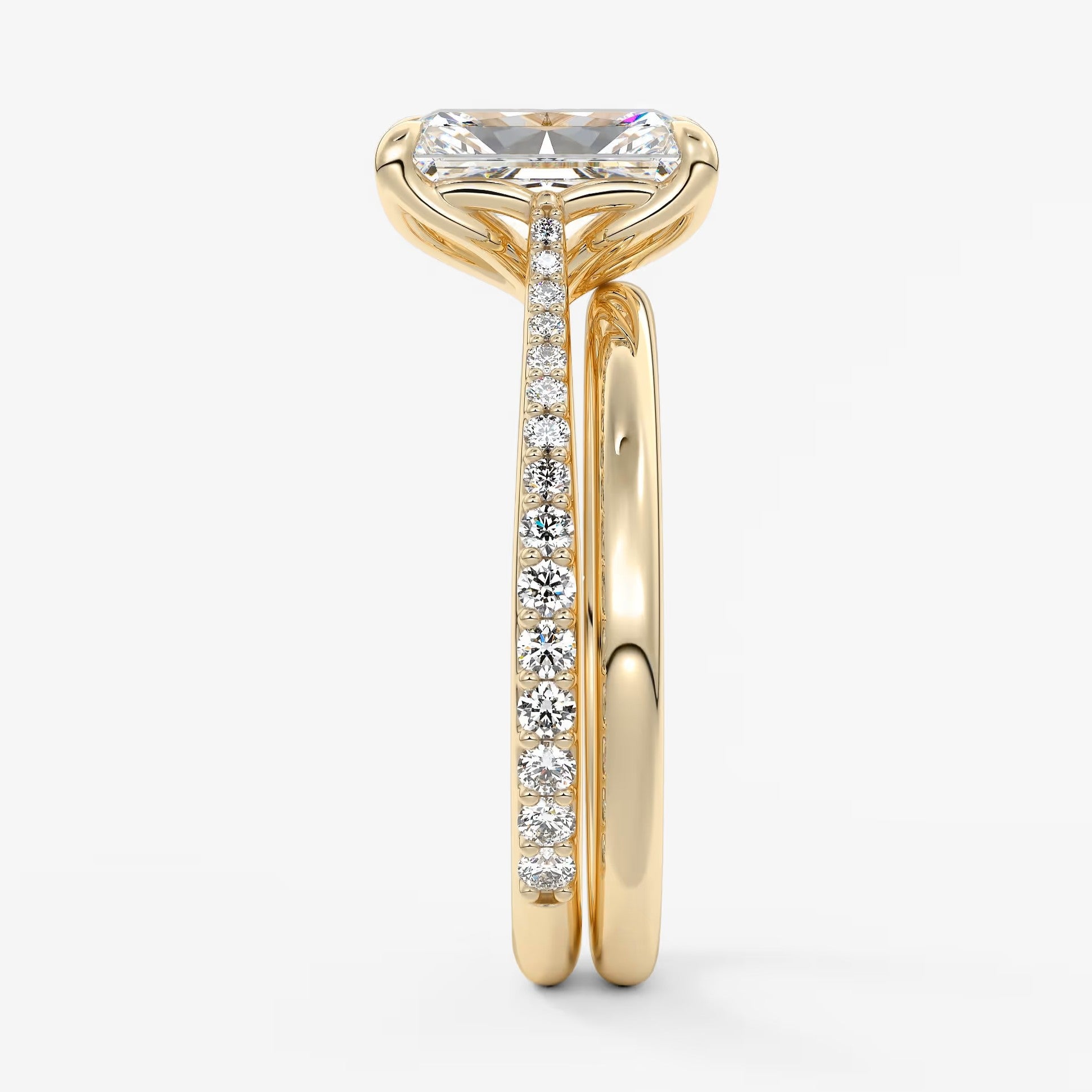 Tulip radiant pavé cathedral solitaire ring
