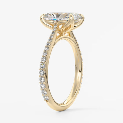 Tulip radiant pavé cathedral solitaire ring