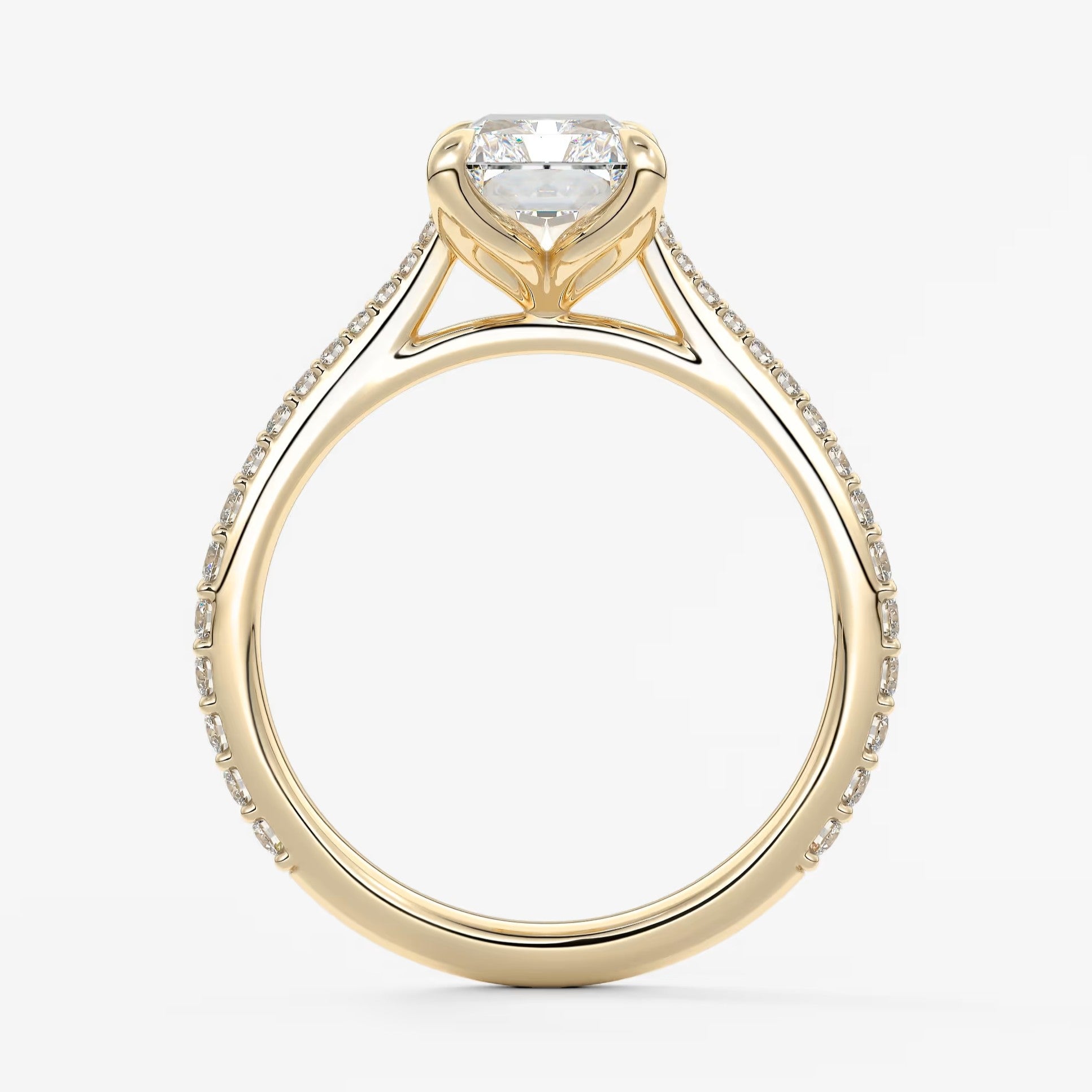 Tulip radiant pavé cathedral solitaire ring