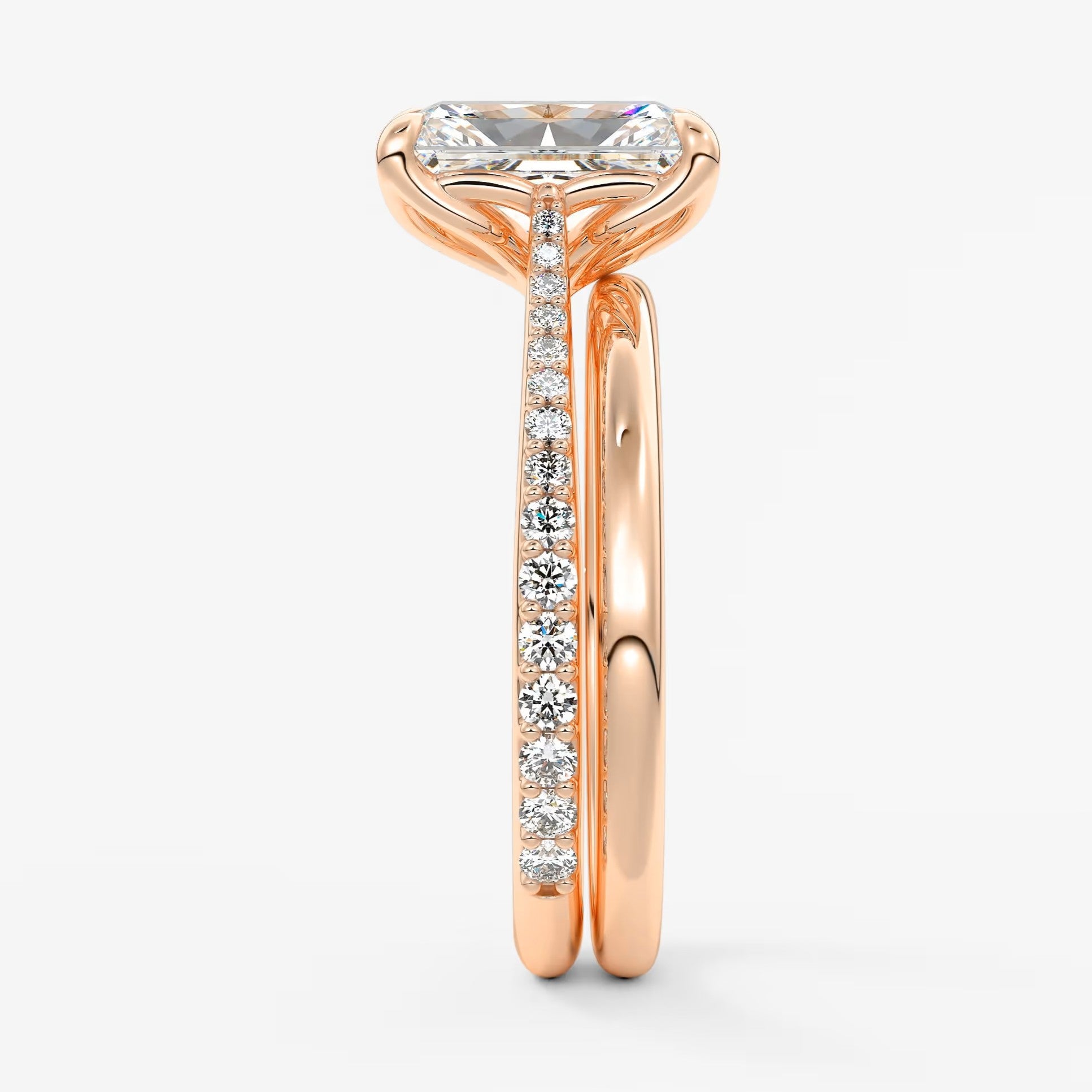 Tulip radiant pavé cathedral solitaire ring