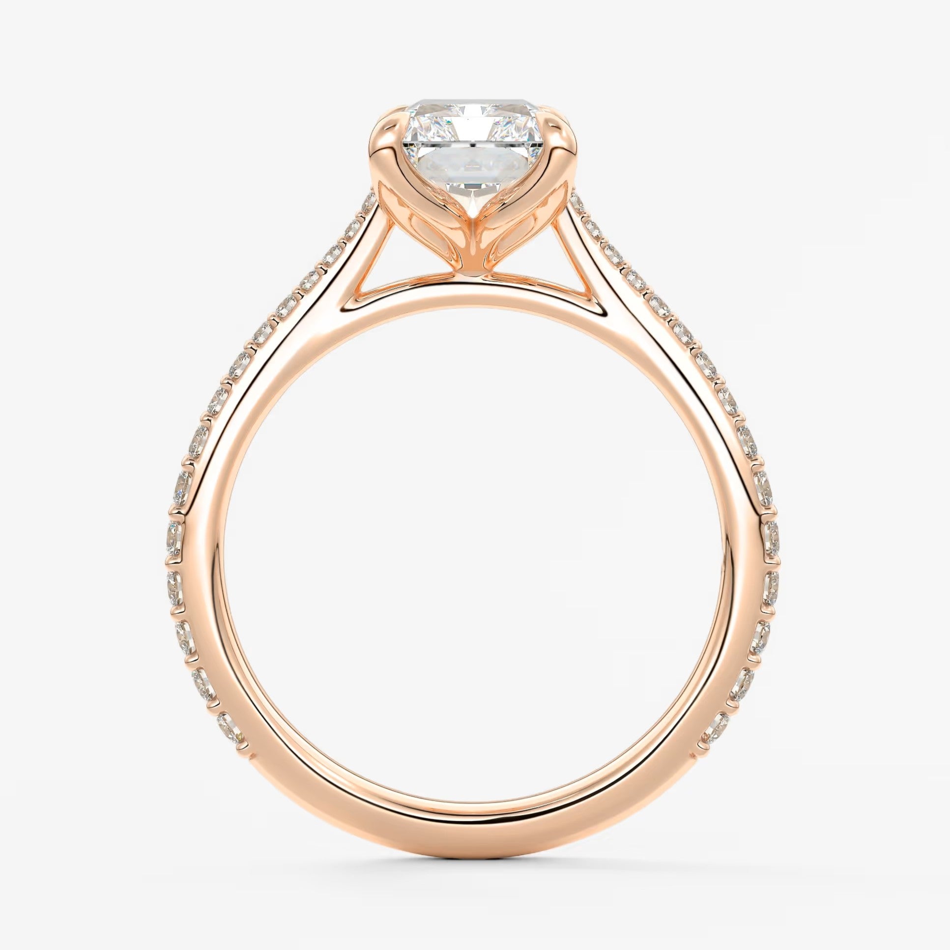 Tulip radiant pavé cathedral solitaire ring