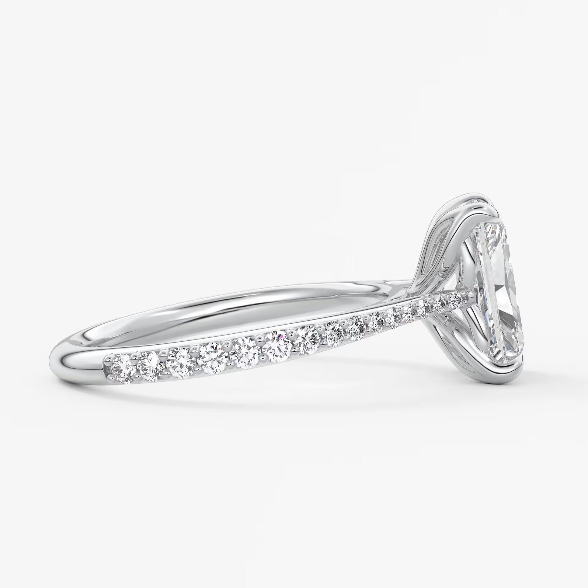 Tulip radiant pavé cathedral solitaire ring