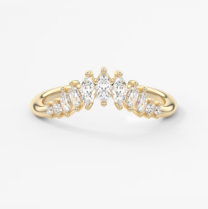 Custom made valencia chevron marquise wedding band - lab grown or natural diamond