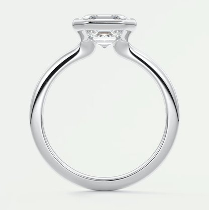 18-karat white gold engagement ring with a princess-cut diamond.