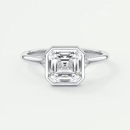 18k white gold asscher cut diamond engagement ring.