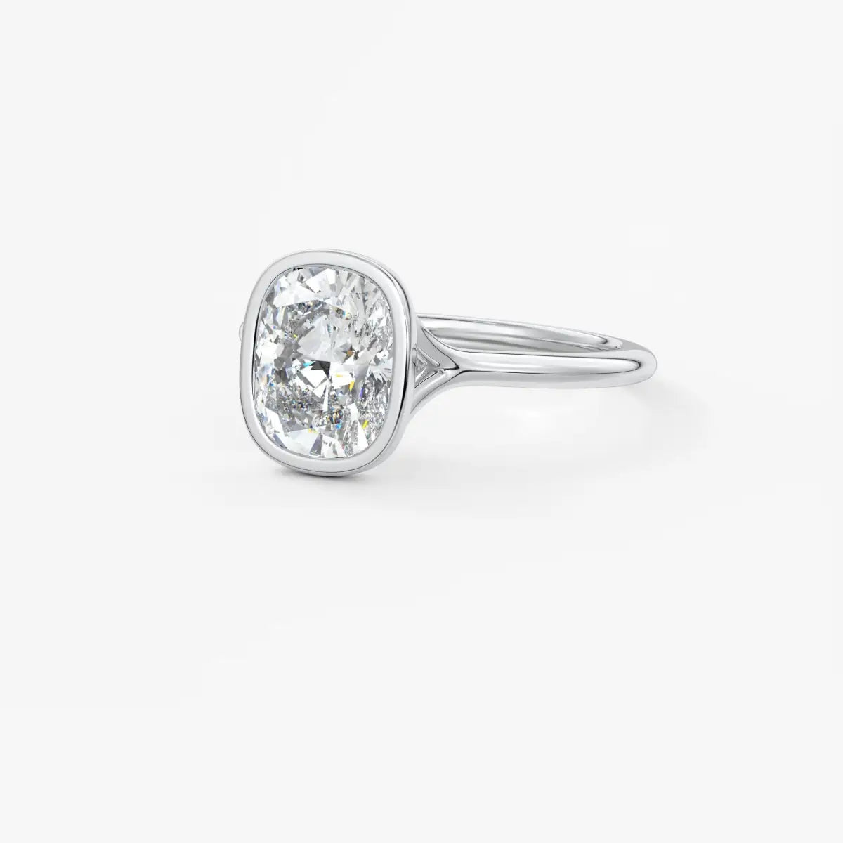 Custom made aeris elongated cushion bezel engagement ring | diamond lab