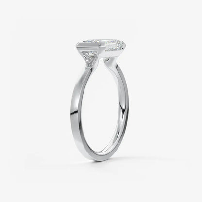 Custom made alosta emerald east-west half bezel engagement ring | lab diamond or moissanite