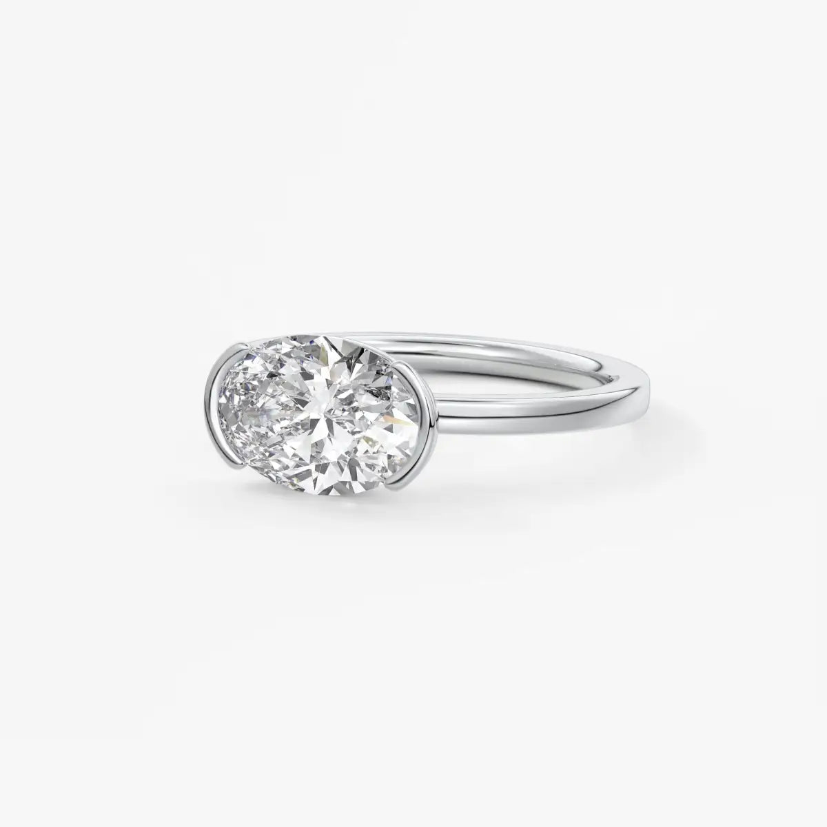Custom made alosta oval east-west half bezel ring | lab diamond or moissanite