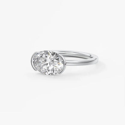 Custom made alosta oval east-west half bezel ring | lab diamond or moissanite