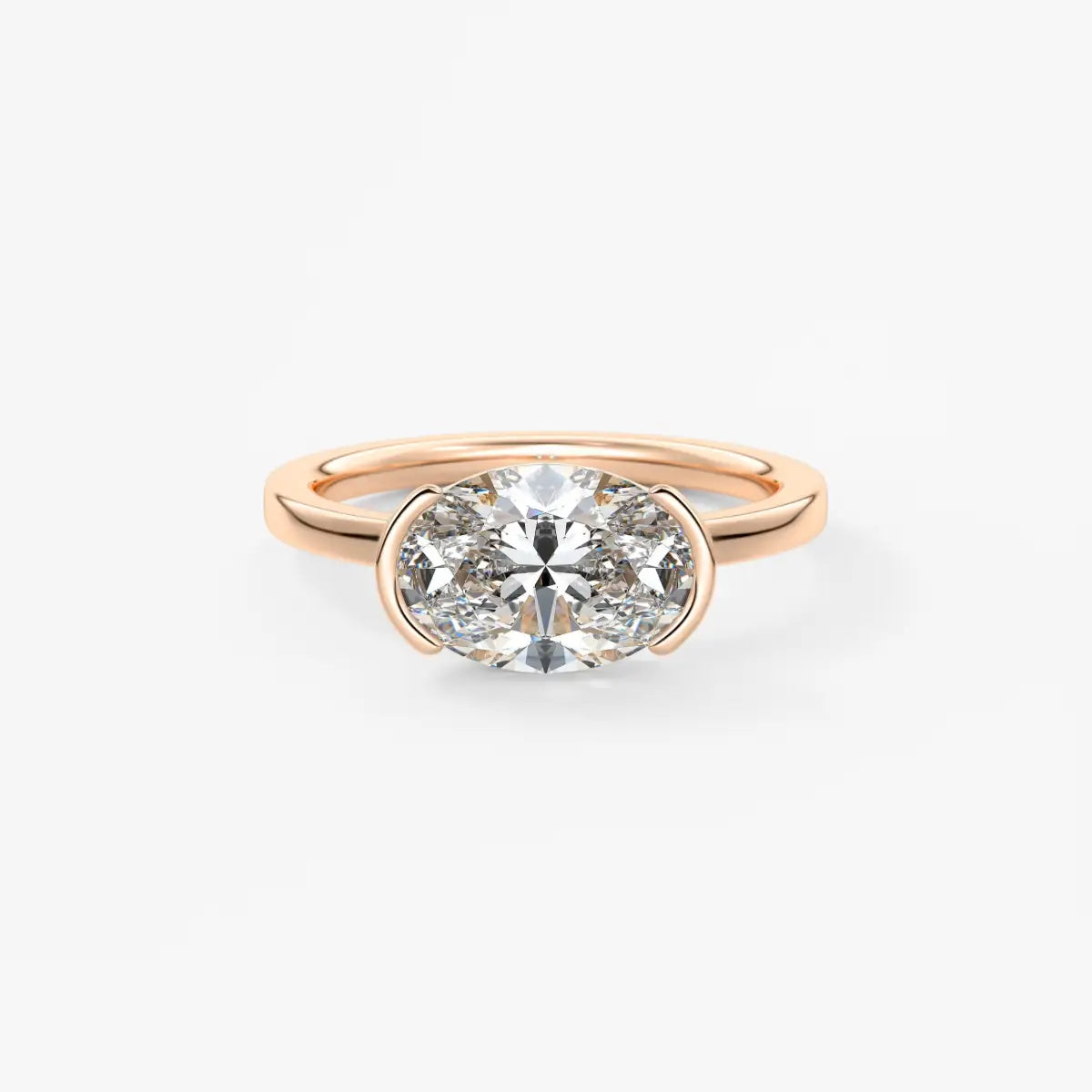 Custom made alosta oval east-west half bezel ring | lab diamond or moissanite