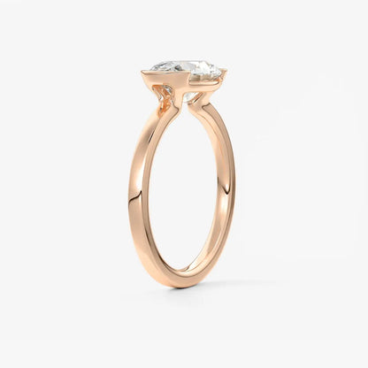 Custom made alosta oval east-west half bezel ring | lab diamond or moissanite