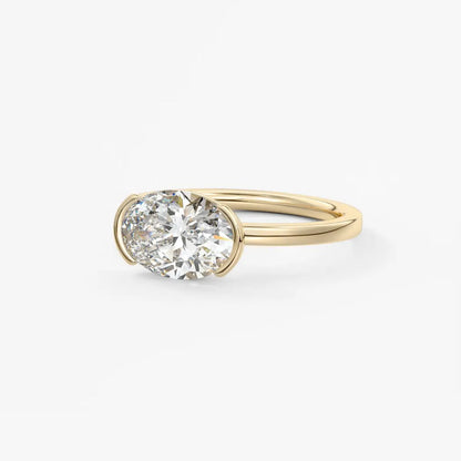 Custom made alosta oval east-west half bezel ring | lab diamond or moissanite
