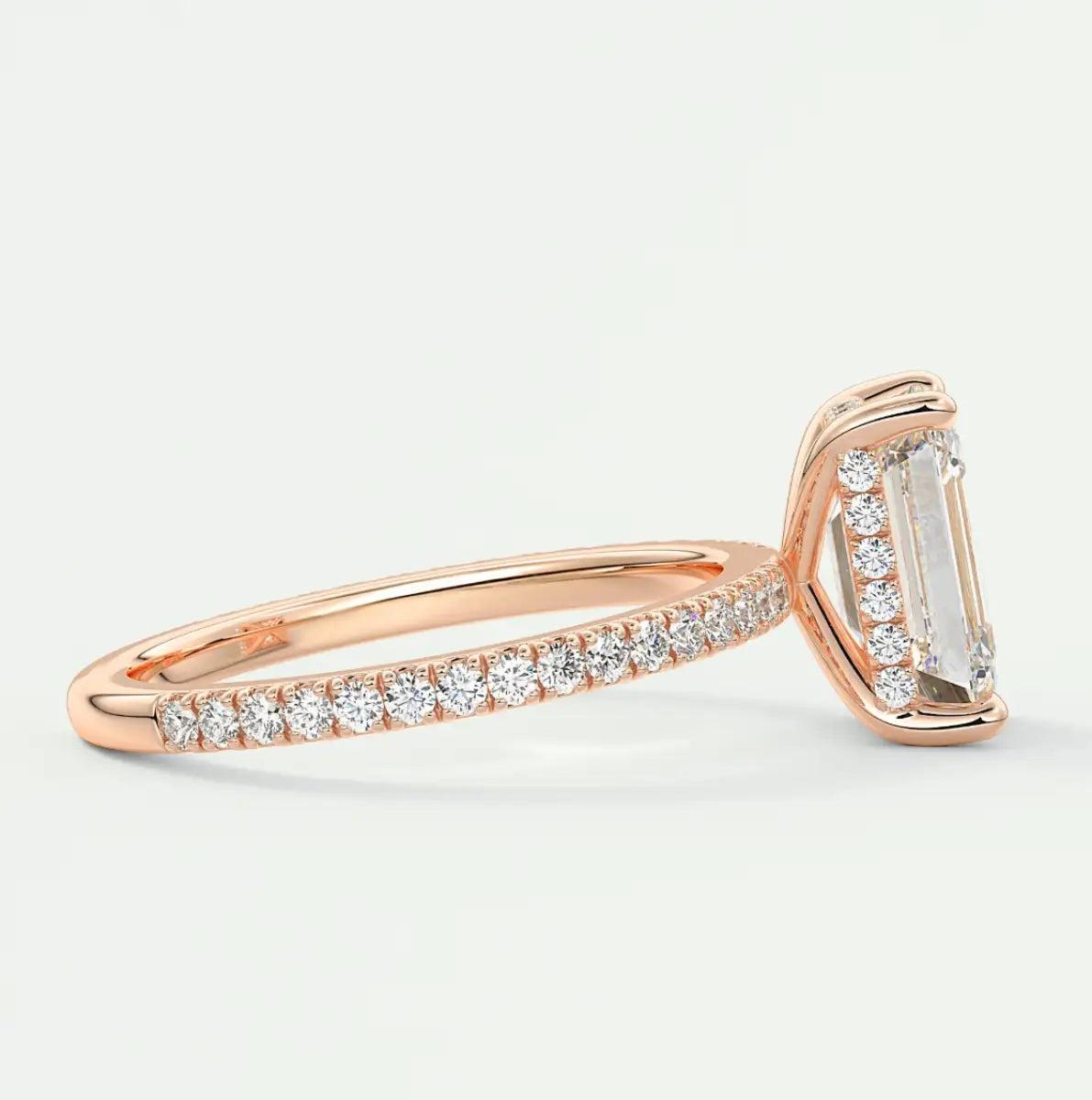 Custom made amelie emerald hidden halo engagement ring | diamond lab