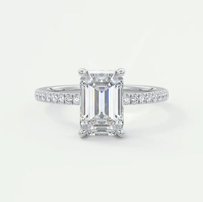 Custom made amelie emerald hidden halo engagement ring | diamond lab