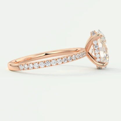 Custom made amelie oval hidden halo engagement ring | diamond lab