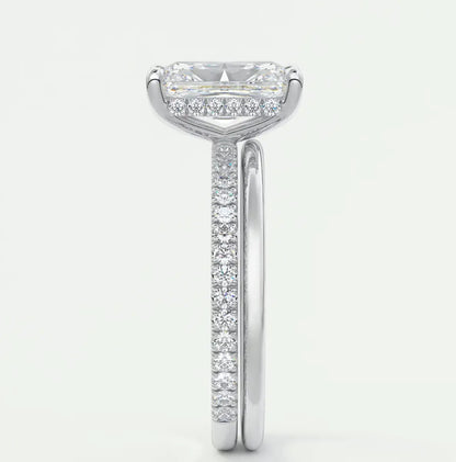 Custom made amelie radiant hidden halo engagement ring | diamond lab