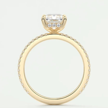 Custom made amelie radiant hidden halo engagement ring | diamond lab