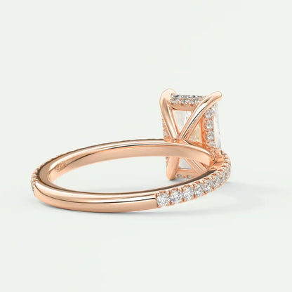 Custom made amelie radiant hidden halo engagement ring | diamond lab