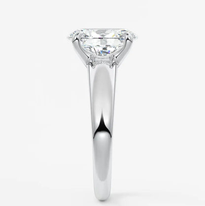 Custom made aura tapered oval solitaire engagement ring – lab diamond or moissanite