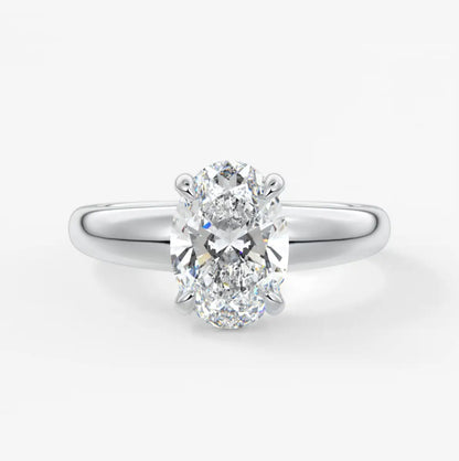 Custom made aura tapered oval solitaire engagement ring – lab diamond or moissanite
