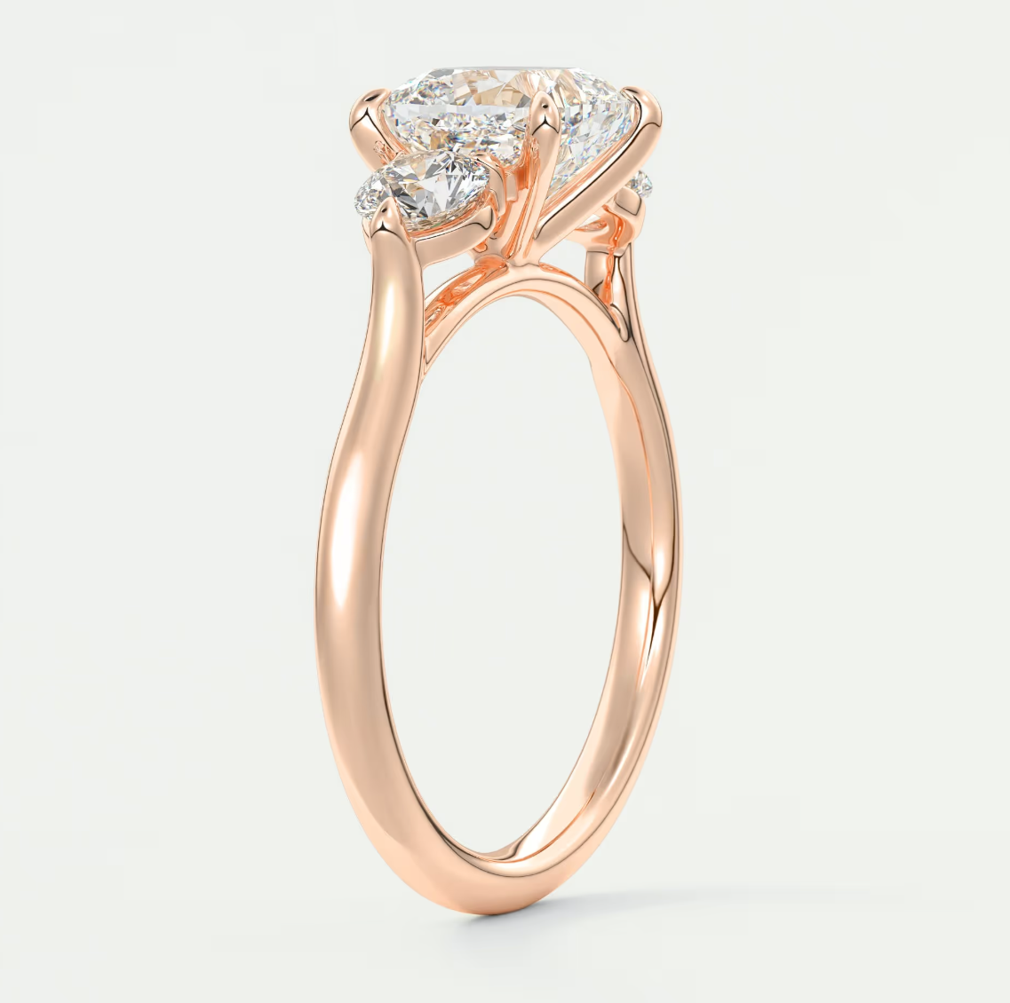 Custom made aveline cushion cathedral three-stone engagement ring | diamond lab