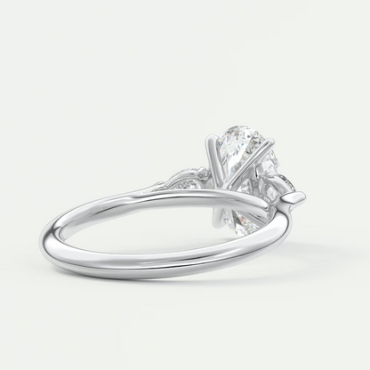 Custom made aveline oval cathedral three-stone engagement ring | diamond lab