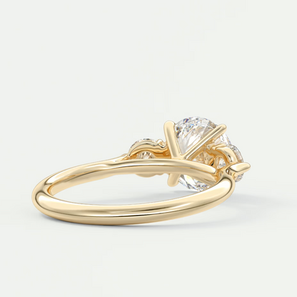 Custom made aveline round cathedral three-stone engagement ring | diamond lab