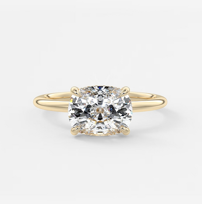Custom made celestia east-west elongated cushion hidden halo ring | lab diamond & moissanite –