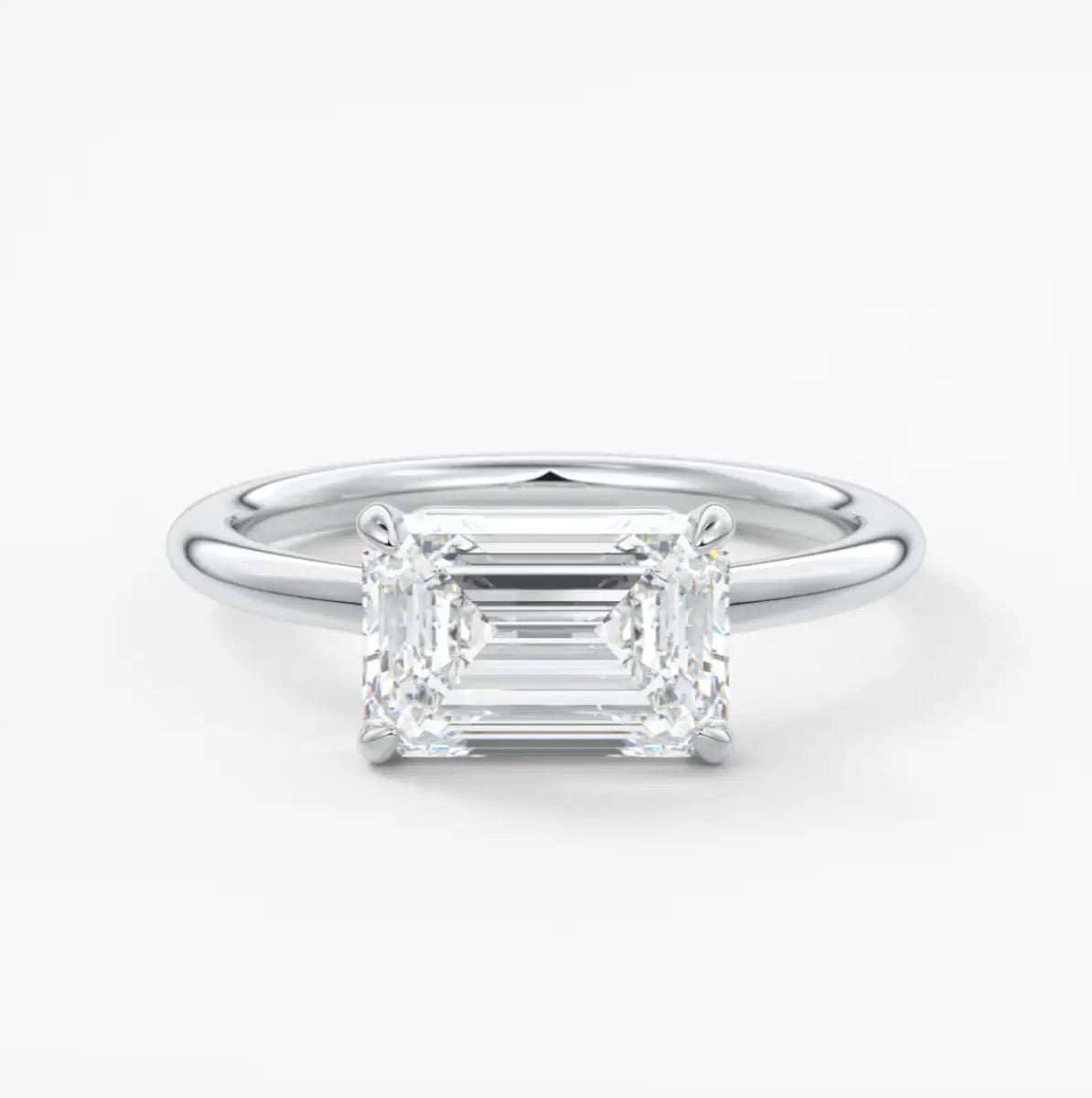 Custom made east-west emerald solitaire engagement ring | lab diamond or moissanite –