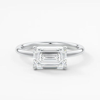 Custom made east-west emerald solitaire engagement ring | lab diamond or moissanite –