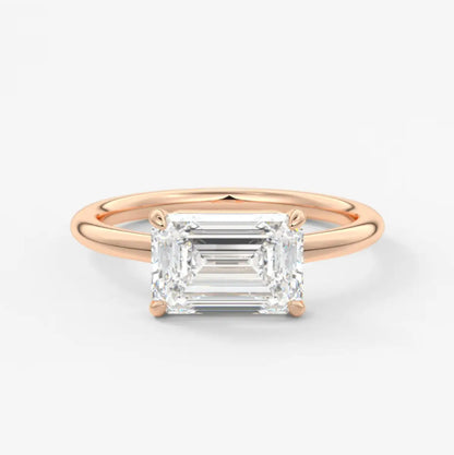 Custom made east-west emerald solitaire engagement ring | lab diamond or moissanite –