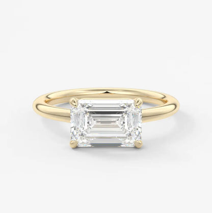 Custom made east-west emerald solitaire engagement ring | lab diamond or moissanite –