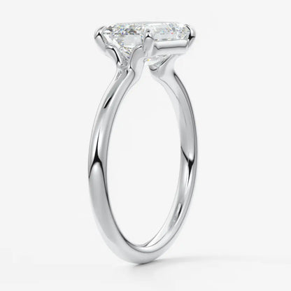 Custom made east-west emerald solitaire engagement ring | lab diamond or moissanite –