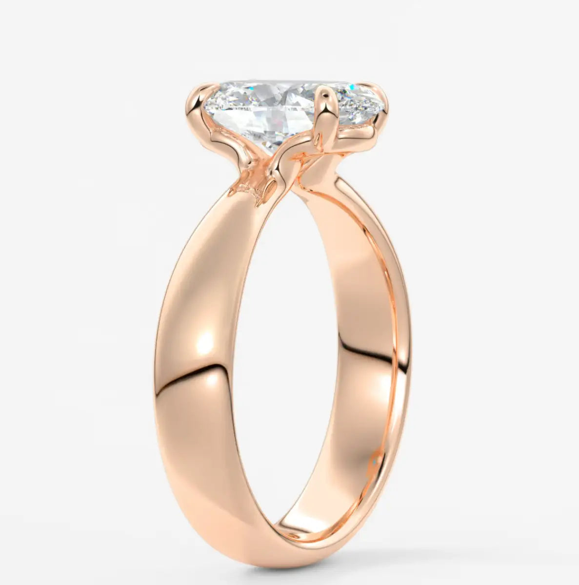 Custom made tapered oval solitaire engagement ring | lab diamond or moissanite