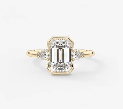 Solara Hal Bezel Emerald trilogy Engagement Ring