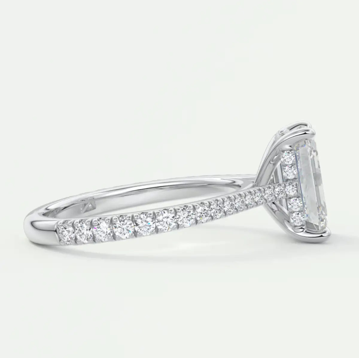 Custom made juliette emerald hidden halo cathedral engagement ring | diamond lab