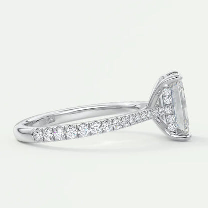 Custom made juliette emerald hidden halo cathedral engagement ring | diamond lab