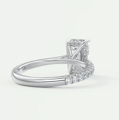 Custom made juliette emerald hidden halo cathedral engagement ring | diamond lab