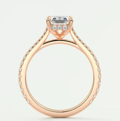 Custom made juliette emerald hidden halo cathedral engagement ring | diamond lab