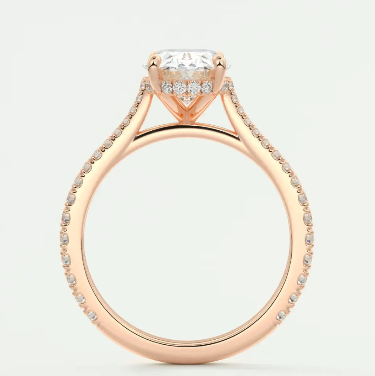 Custom made juliette oval hidden halo cathedral engagement ring | diamond lab