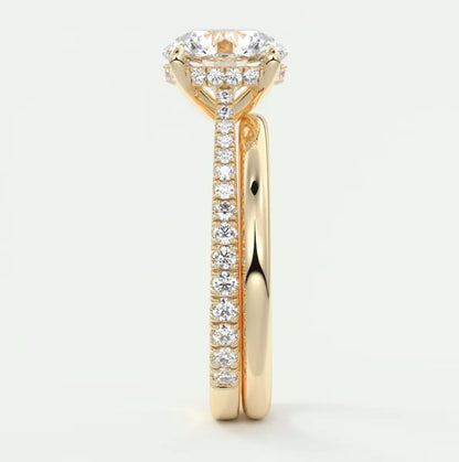 Custom made juliette round hidden halo cathedral engagement ring | diamond lab