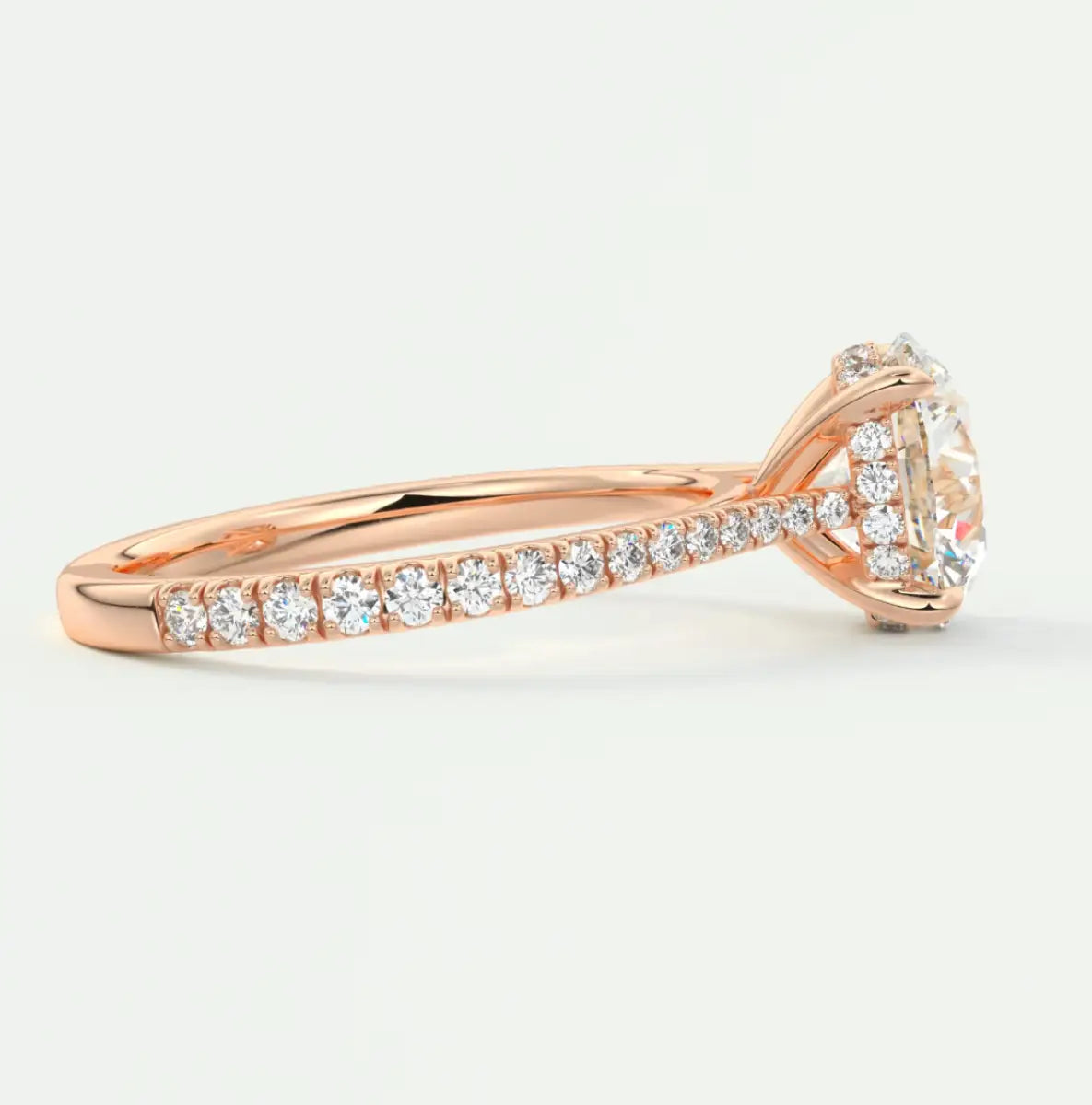 Custom made juliette round hidden halo cathedral engagement ring | diamond lab
