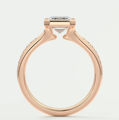 Custom made neriah emerald bezel set engagement ring | split shank | diamond lab