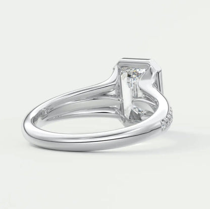 Custom made neriah emerald bezel set engagement ring | split shank | diamond lab