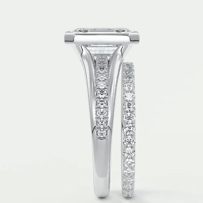 Custom made neriah emerald bezel set engagement ring | split shank | diamond lab