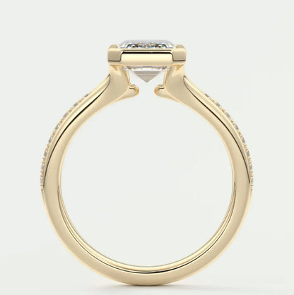 Custom made neriah emerald bezel set engagement ring | split shank | diamond lab