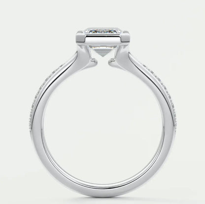 Custom made neriah emerald bezel set engagement ring | split shank | diamond lab
