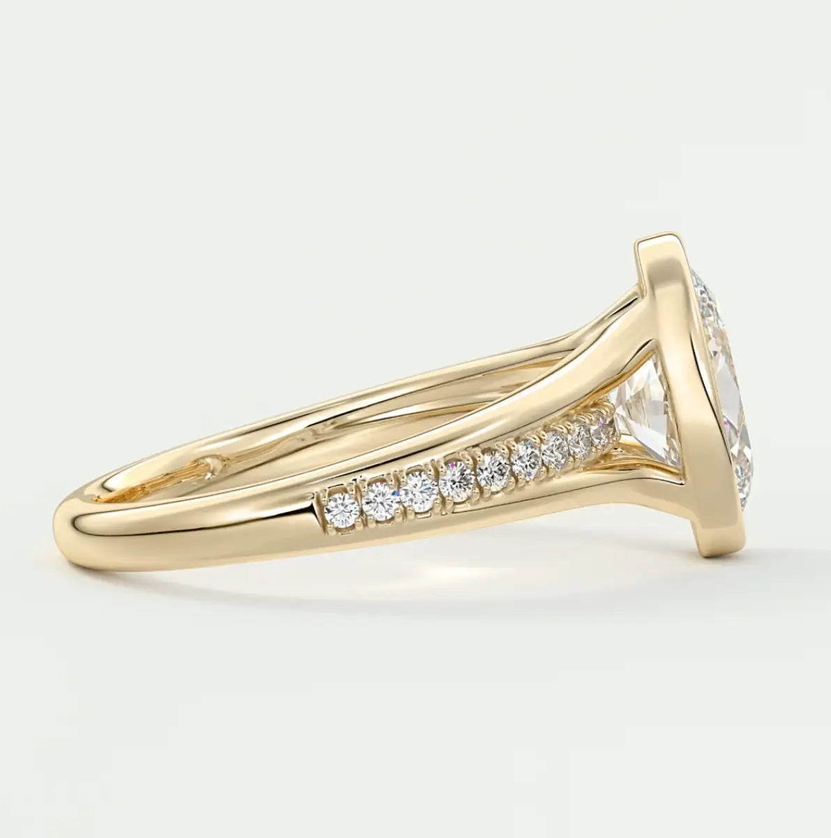 Custom made neriah oval bezel set engagement ring | split shank | diamond lab