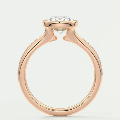 Custom made neriah oval bezel set engagement ring | split shank | diamond lab