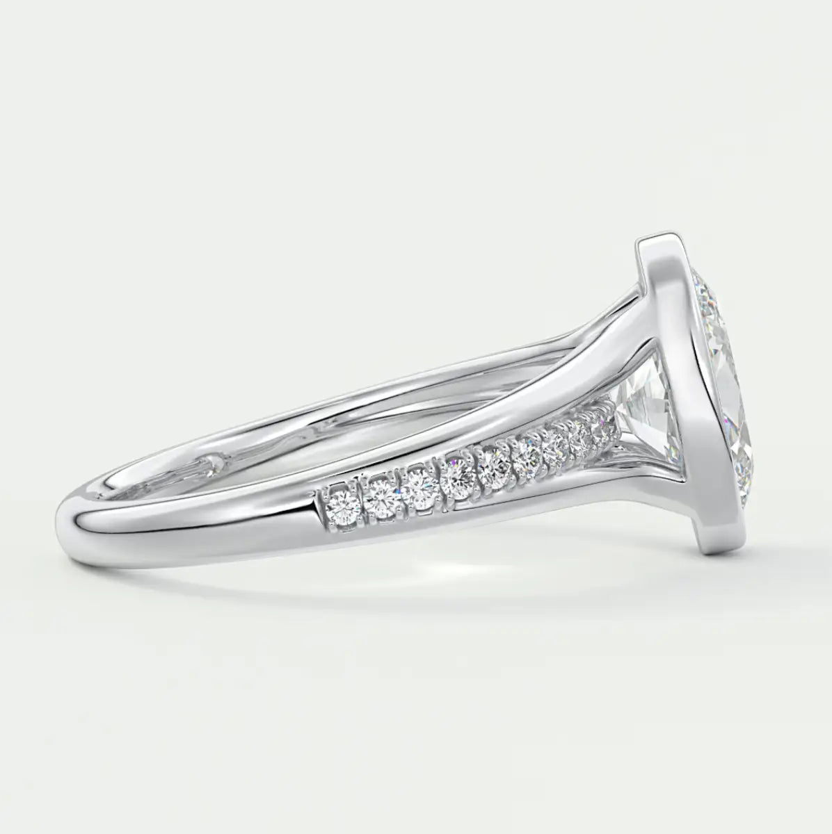 Custom made neriah oval bezel set engagement ring | split shank | diamond lab